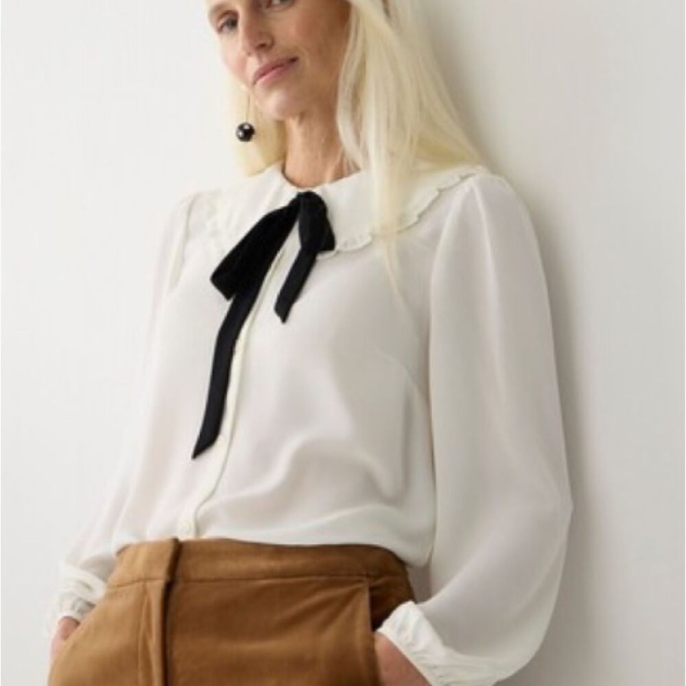 J.Crew Drapey Ruffle-Collar Button-Up Shirt 10 - Picture 2 of 12
